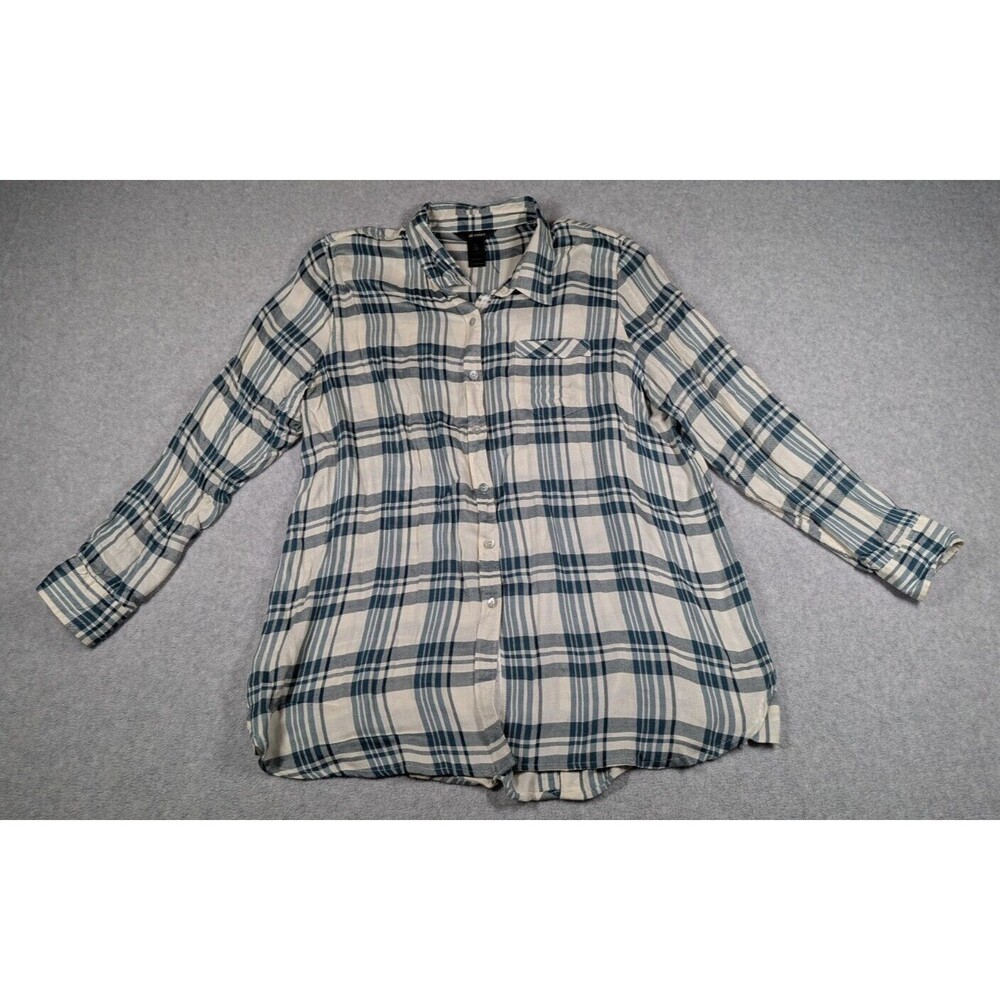 Ali Miles Women Top XL Plaid Button Front Back Long Sleeve Soft